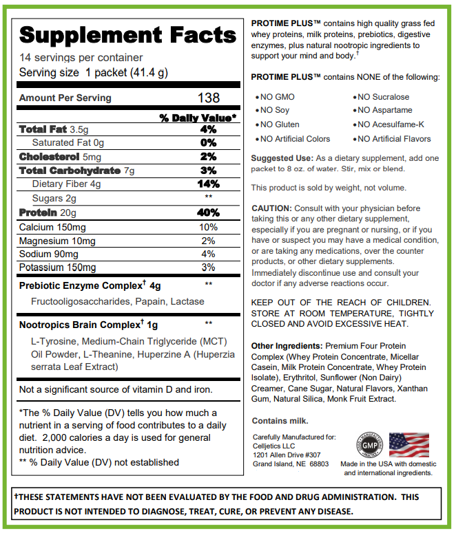 celljectics protime plus supplement facts